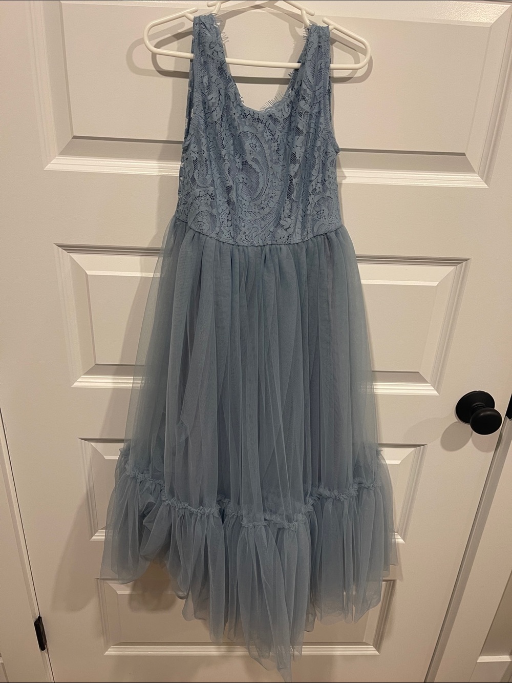 LalaMira Dusty Blue Flower Girl Dress Lace/Tulle Boho Toddler Dresses